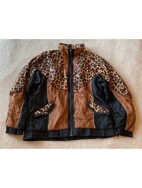VTG Active Frontier Cheetah Print Windbreaker Jacket Women's Medium 80s 90s